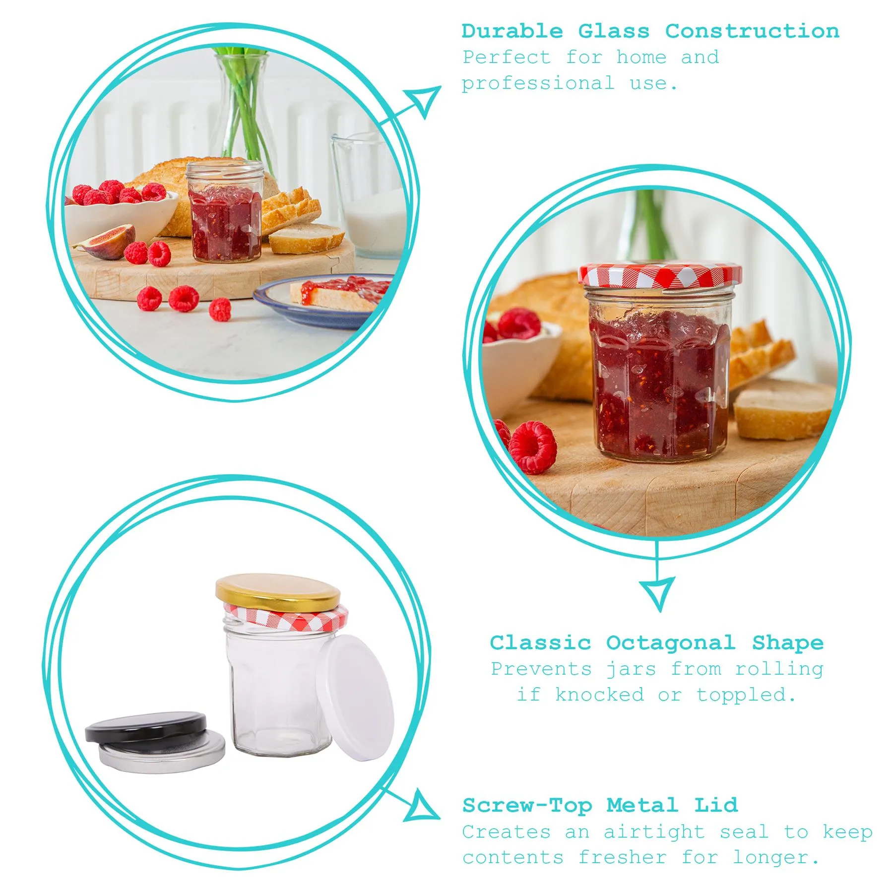 150ml Glass Jam Jars with Lids - Pack of 6 - By Argon Tableware