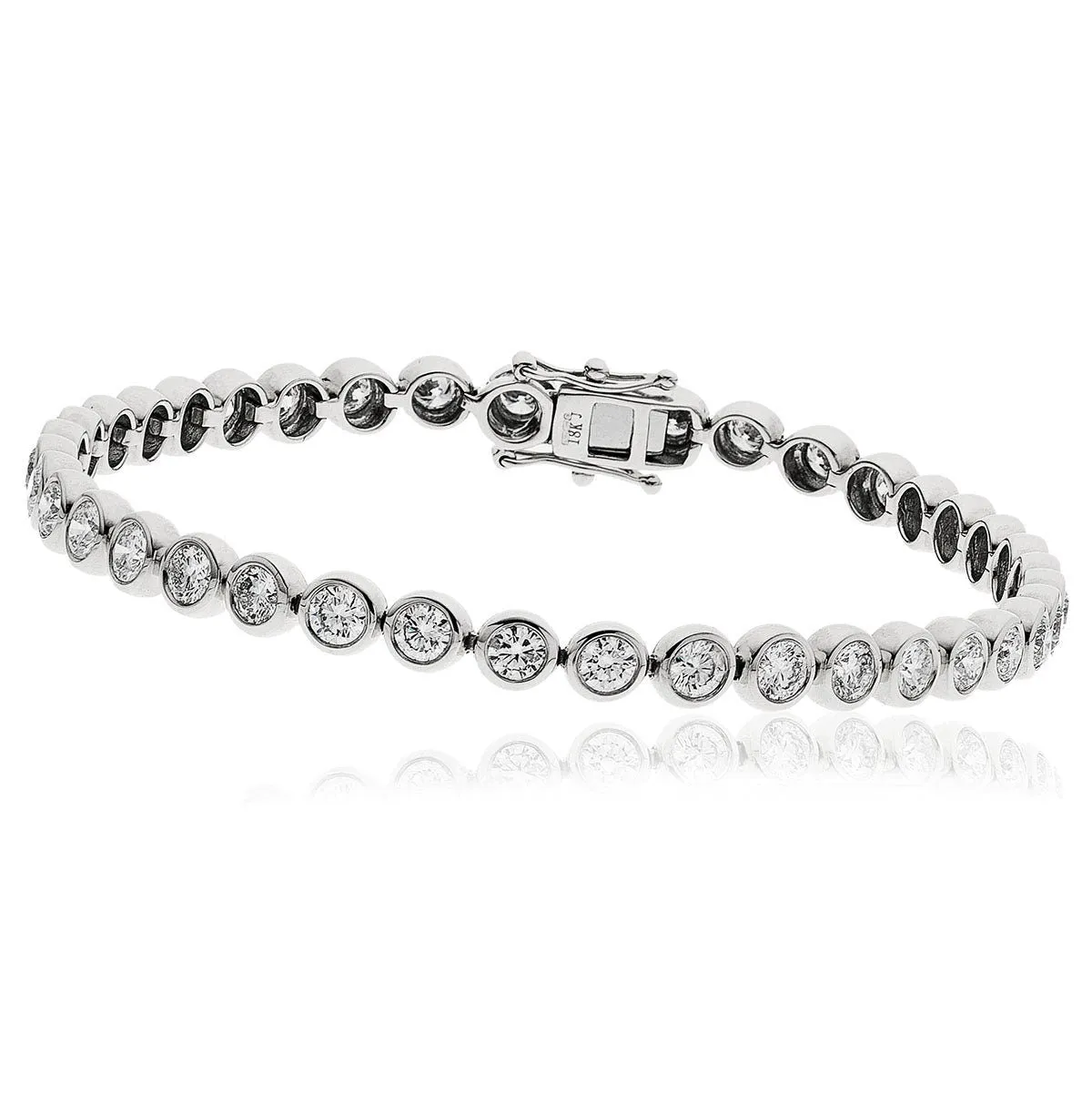 18ct White Gold 6.00ct Diamond Tennis Bracelet Rubover Set Women's 7.5" GIFT Box