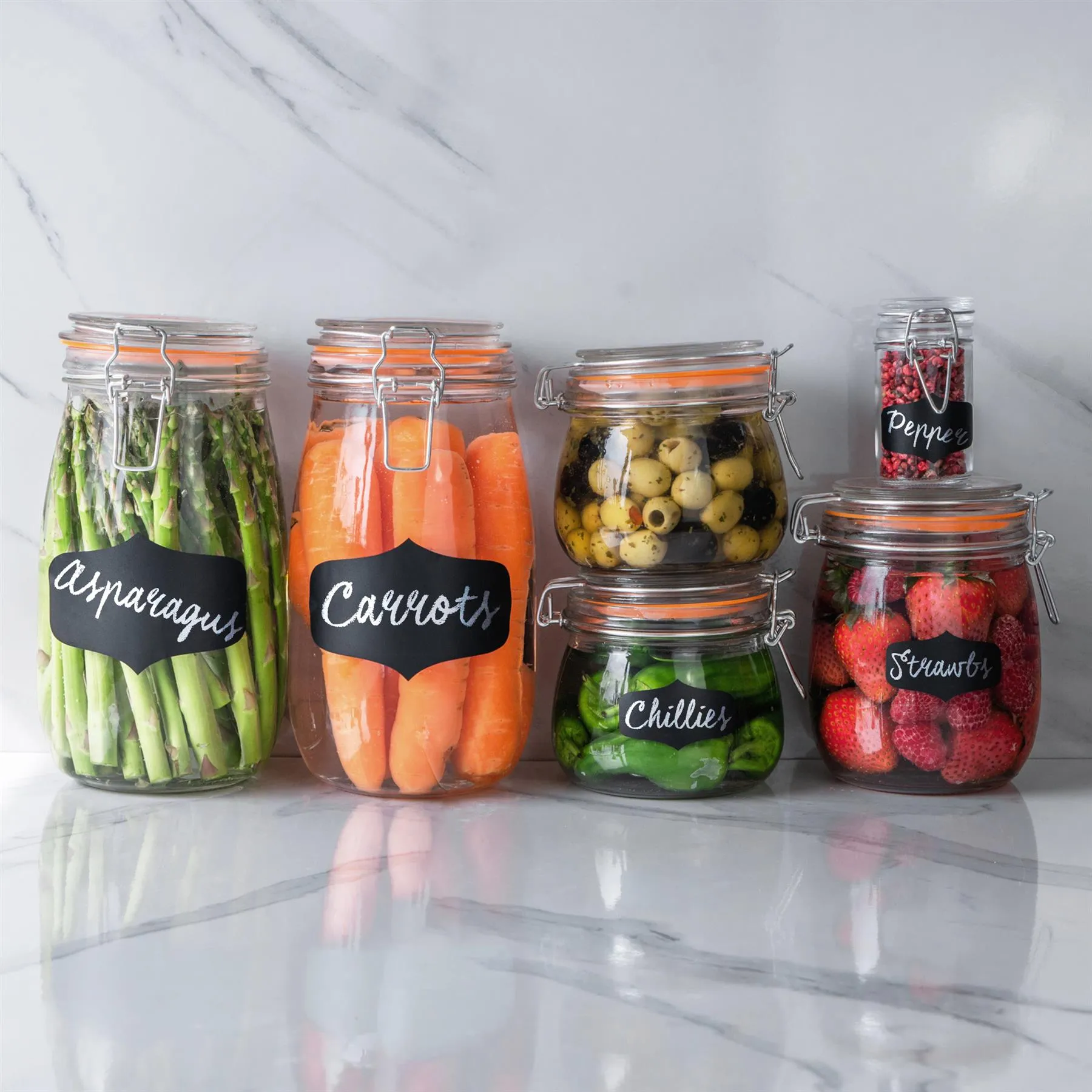 1L Glass Storage Jars   Four Free Coloured Seals Per Jar - Pack of Three