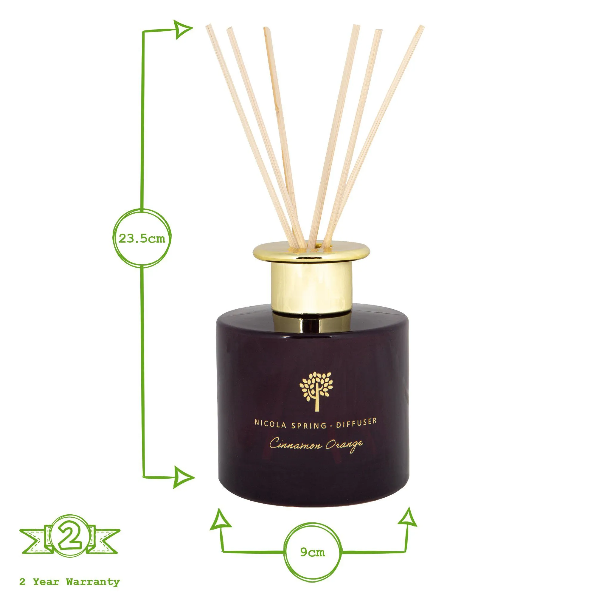 200ml Cinnamon Orange Glass Reed Diffuser - By Nicola Spring