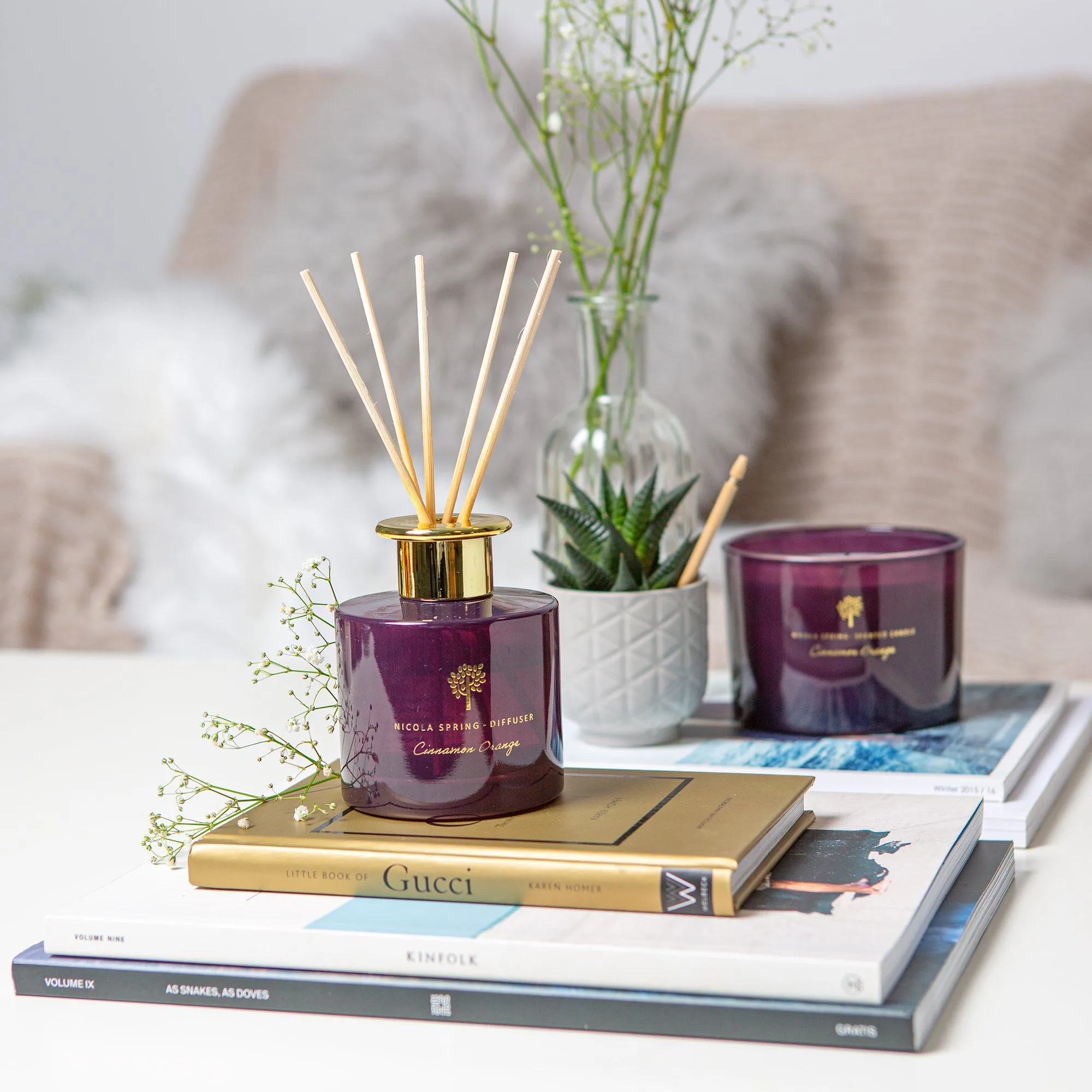 200ml Cinnamon Orange Glass Reed Diffuser - By Nicola Spring