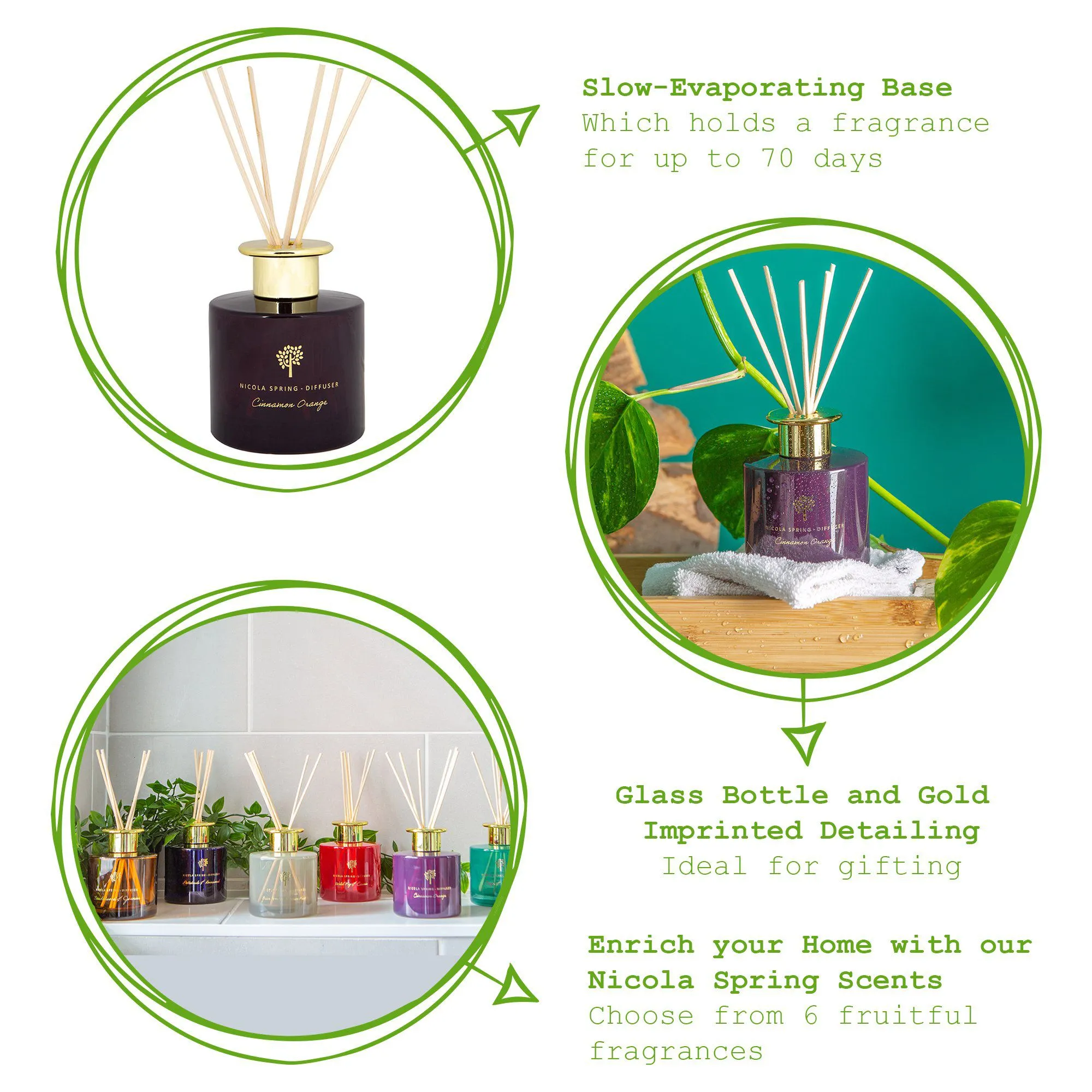 200ml Cinnamon Orange Glass Reed Diffuser - By Nicola Spring
