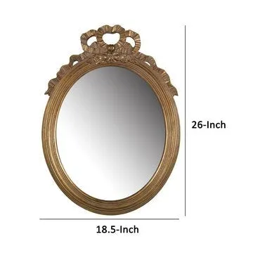 26 Inch Wall Accent Mirror with Ornate Polyresin Floral Crest, Antique Gold By Casagear Home
