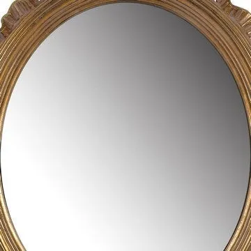 26 Inch Wall Accent Mirror with Ornate Polyresin Floral Crest, Antique Gold By Casagear Home