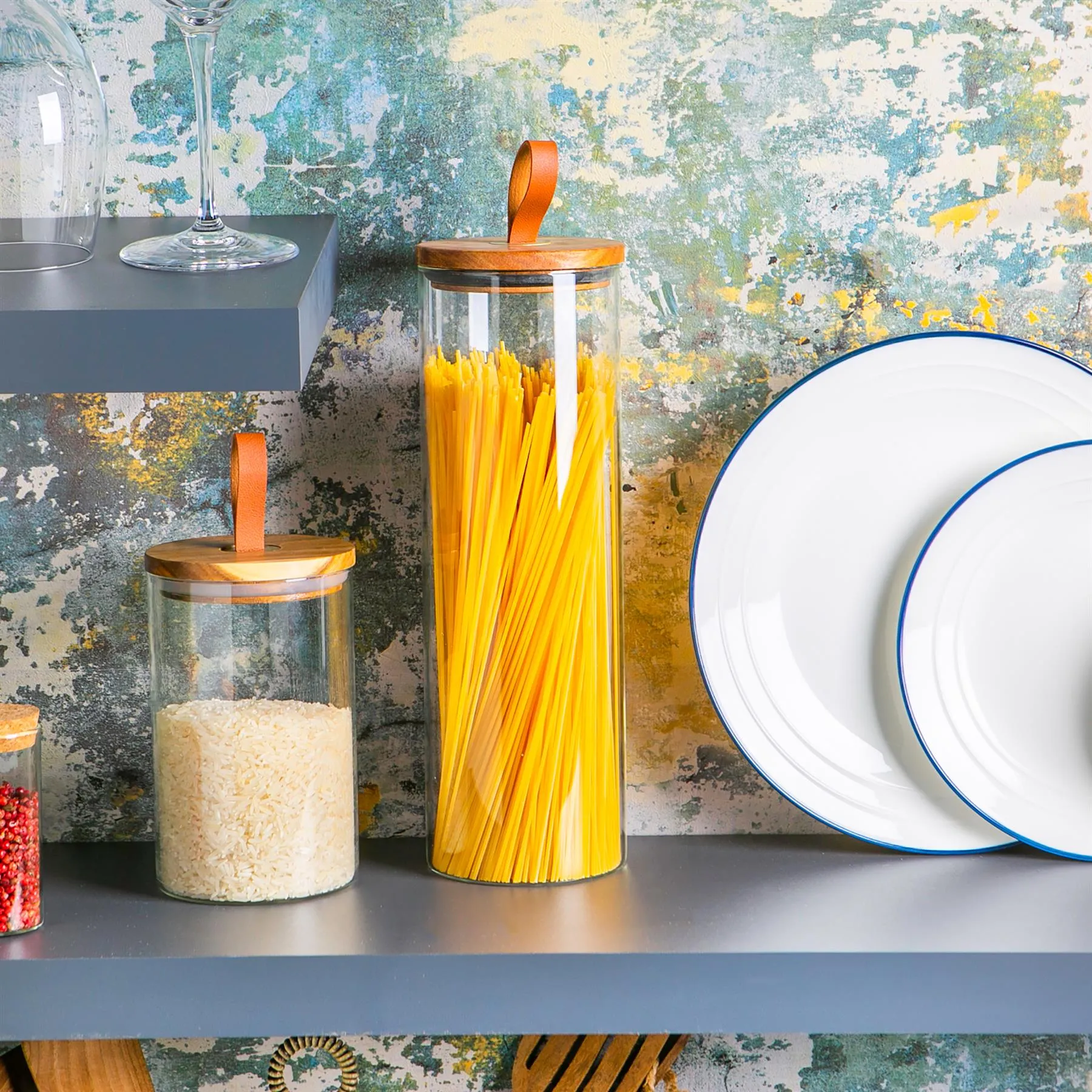 2L Scandi Storage Jars with Leather Loop Lids - Pack of Three - By Argon Tableware