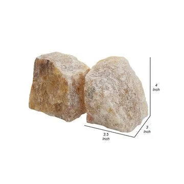 4 Inch Quartz Geode Bookend, Naturally Textured Shape, Brown and Beige By Casagear Home