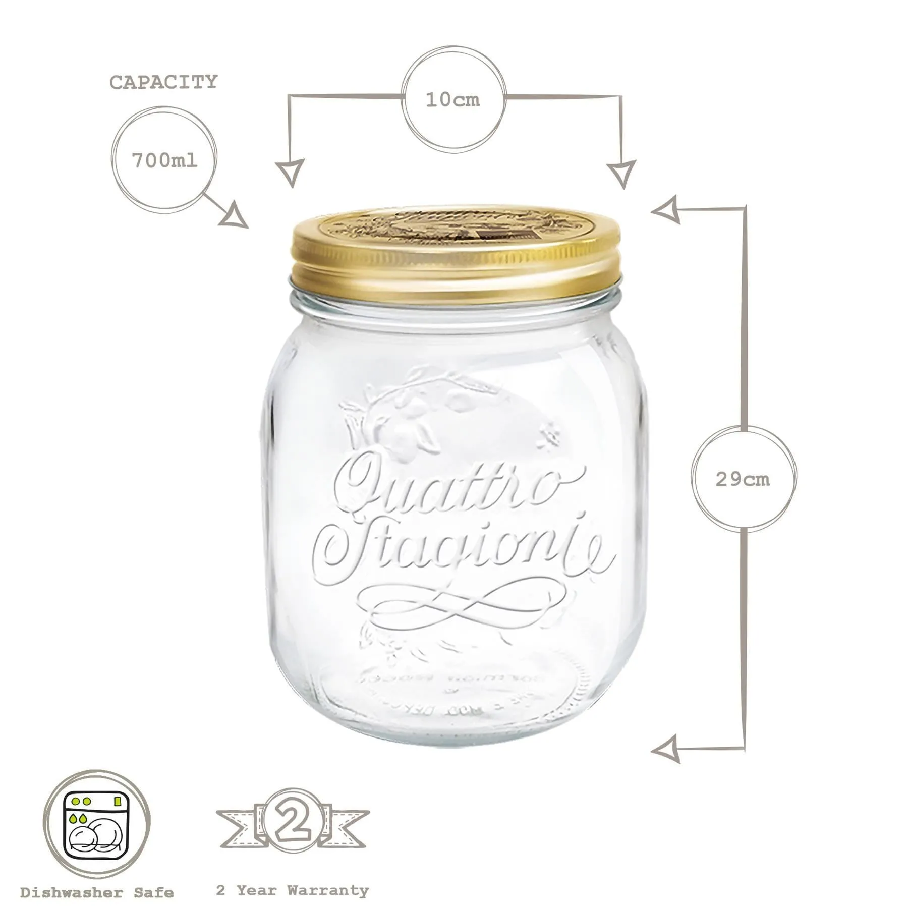 700ml Quattro Stagioni Glass Food Preserving Jars - Pack of 3 - By Bormioli Rocco