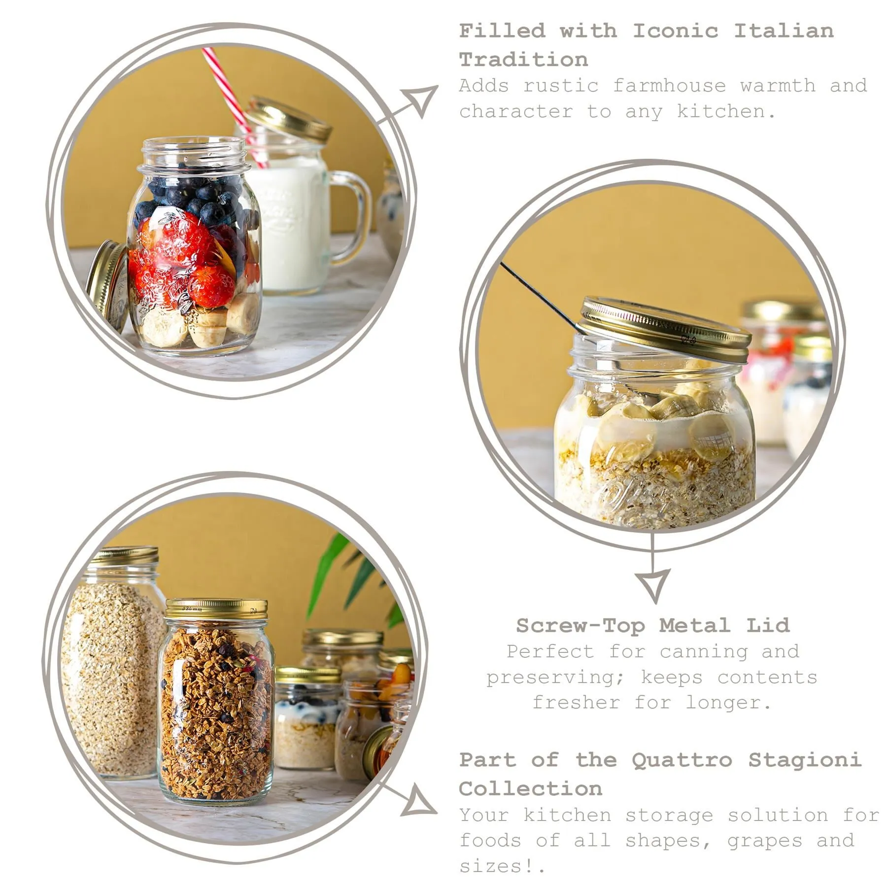 700ml Quattro Stagioni Glass Food Preserving Jars - Pack of 3 - By Bormioli Rocco