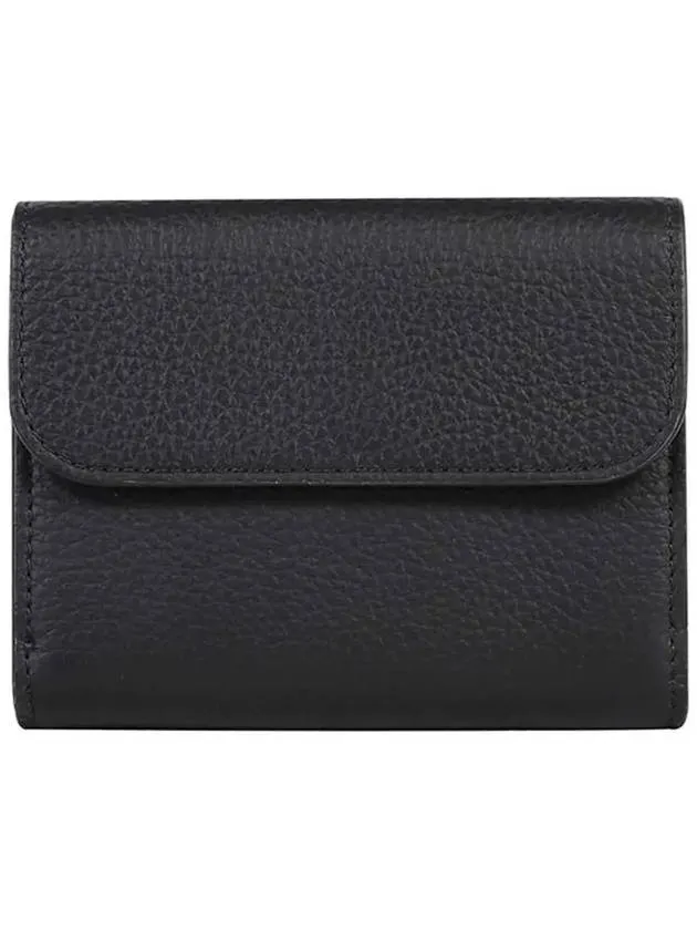 Alphabet Grain Leather Flap Small Half Wallet Black