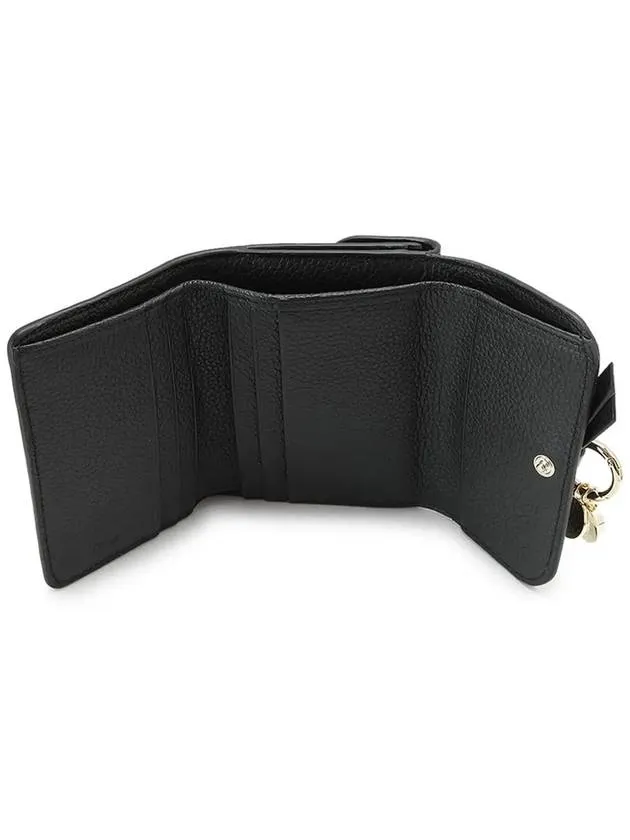 Alphabet Grain Leather Flap Small Half Wallet Black