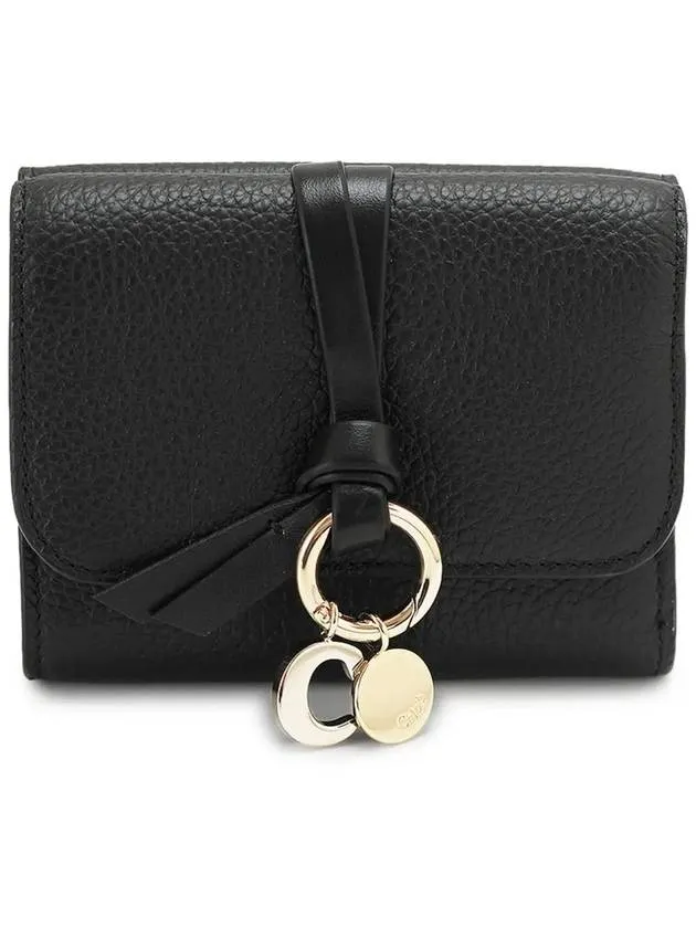 Alphabet Grain Leather Flap Small Half Wallet Black