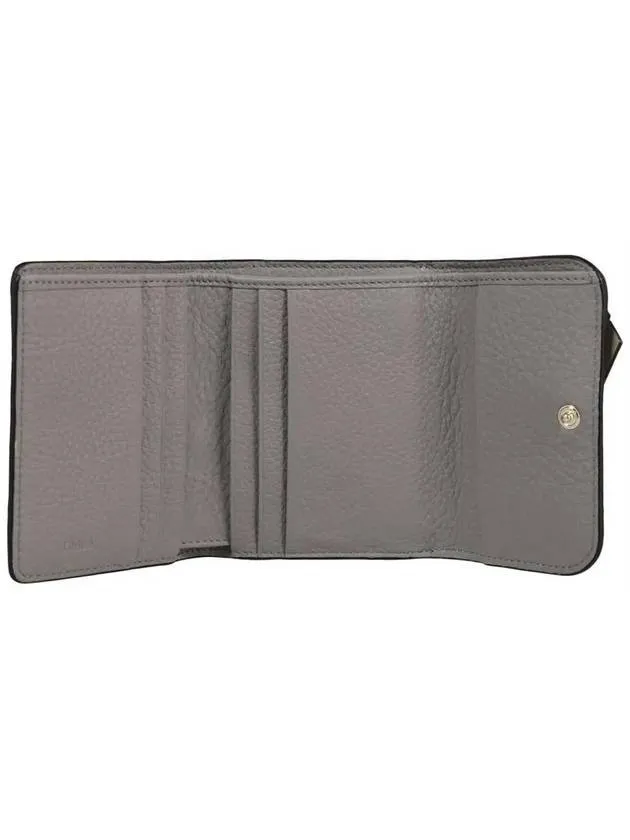 Alphabet Grain Leather Flap Small Half Wallet Grey