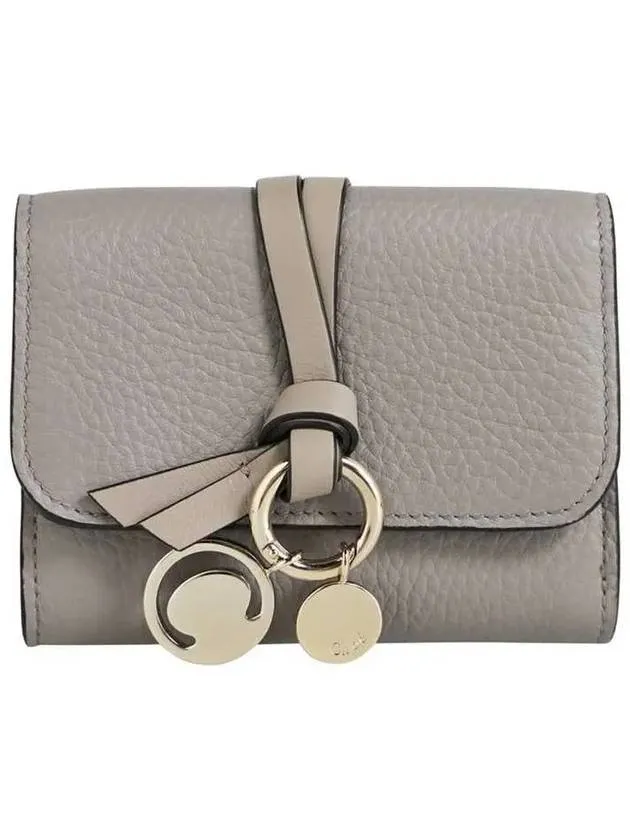 Alphabet Grain Leather Flap Small Half Wallet Grey