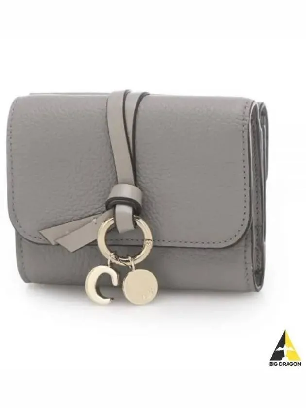 Alphabet Grain Leather Flap Small Half Wallet Grey