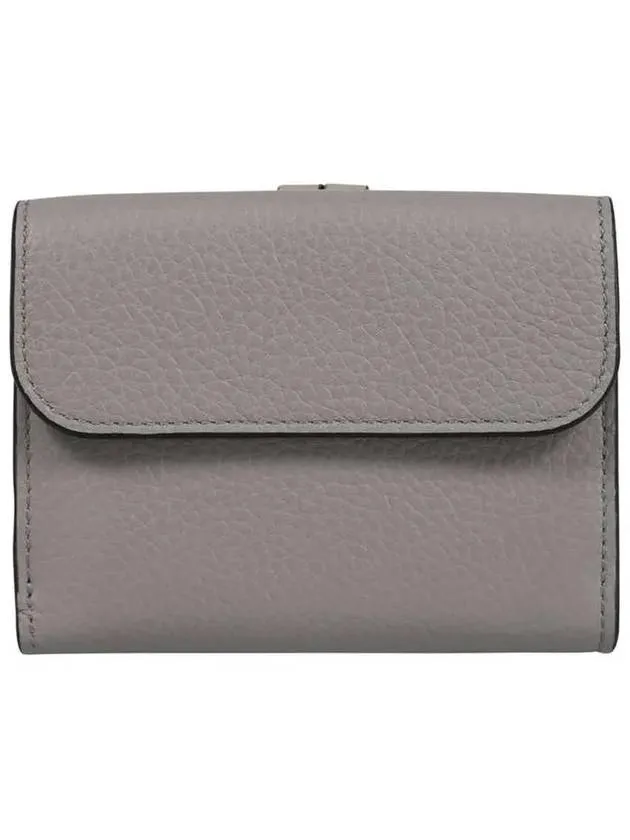 Alphabet Grain Leather Flap Small Half Wallet Grey