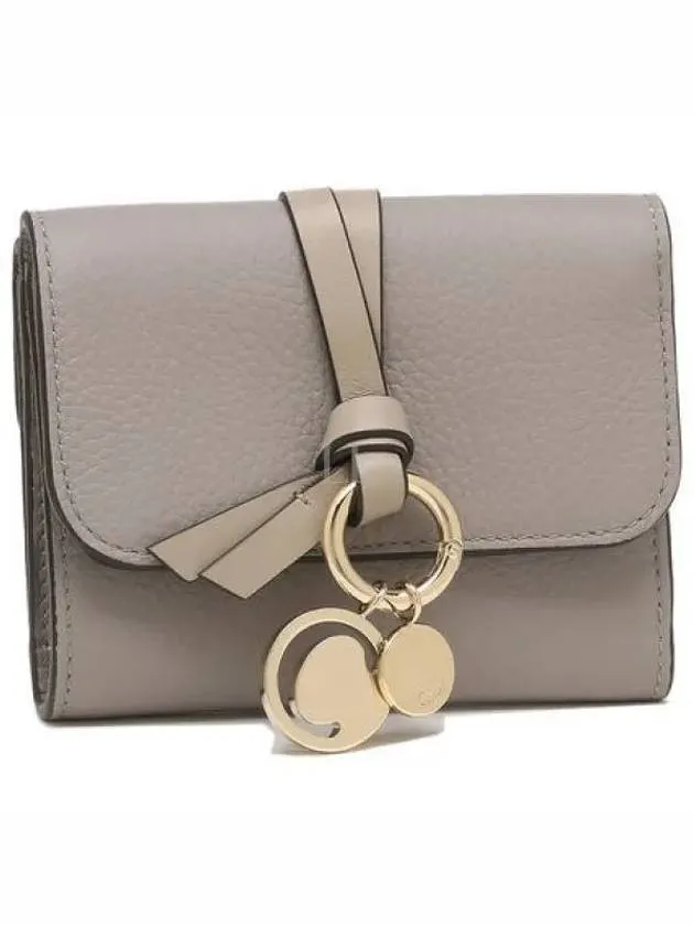 Alphabet Grain Leather Flap Small Half Wallet Grey