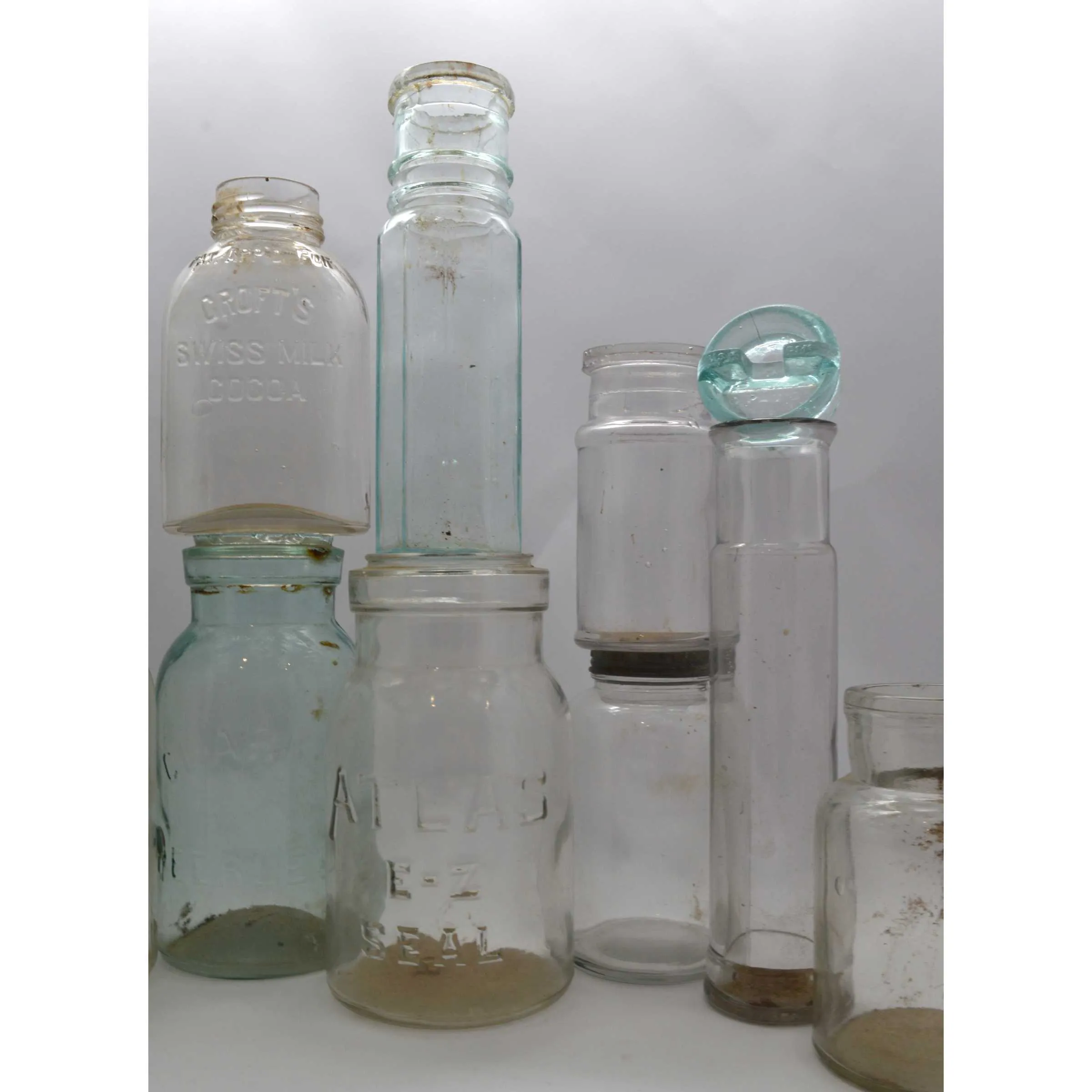 Antique BOTTLE LOT OF 16 CANNING JARS   1 GLASS LID! Milk PICKLE & MORE BOTTLES!