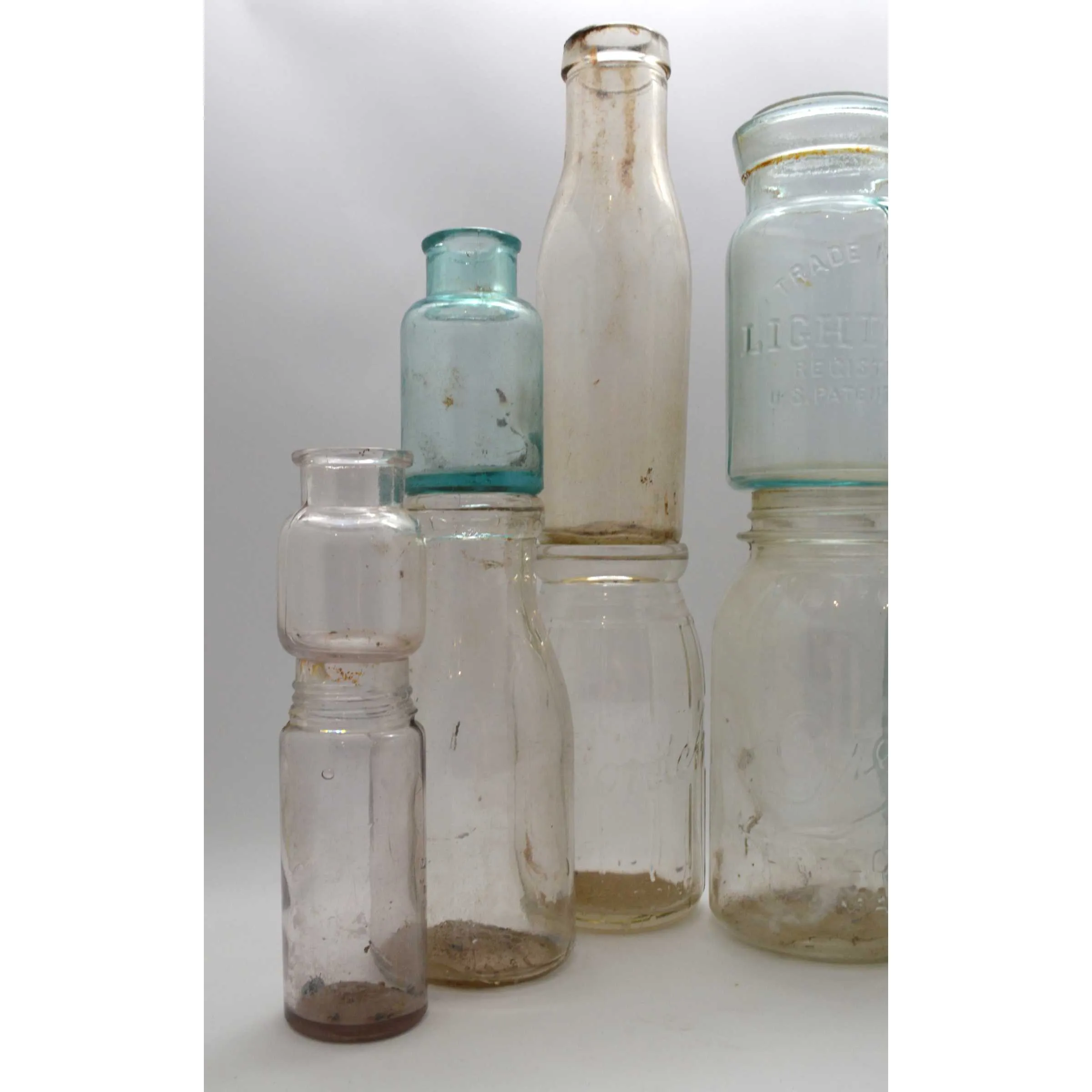 Antique BOTTLE LOT OF 16 CANNING JARS   1 GLASS LID! Milk PICKLE & MORE BOTTLES!