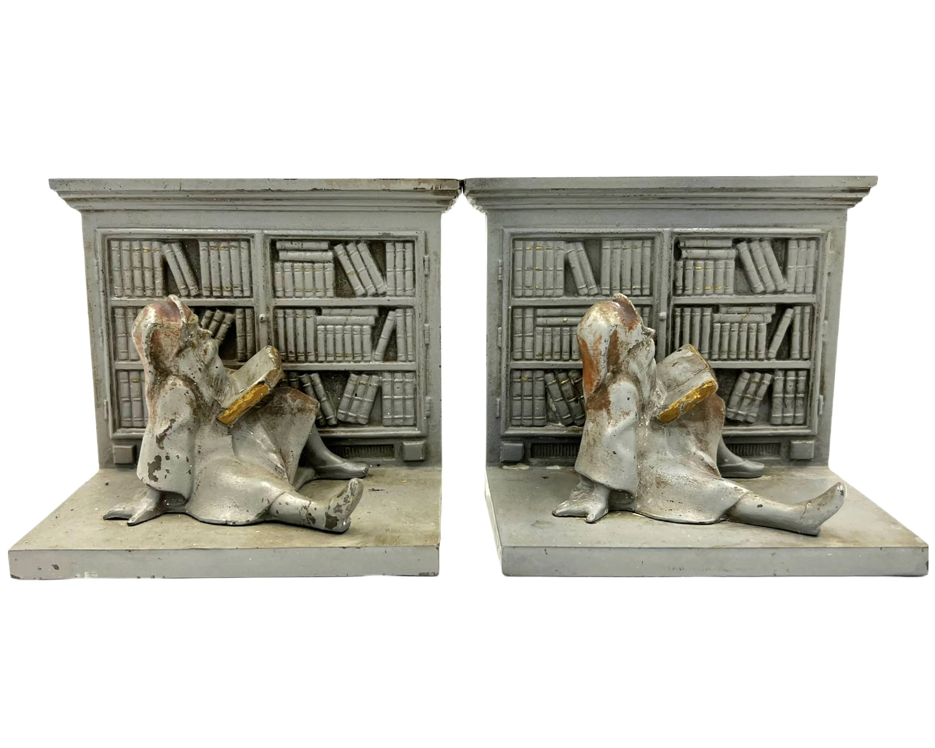 Antique Bradley & Hubbard Bookends Gnome Library Cast Iron