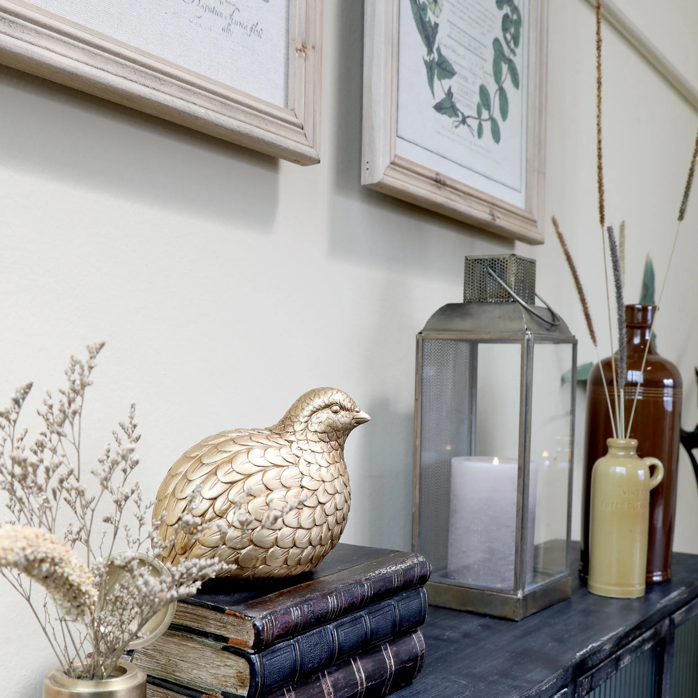 Antiqued Brass Lantern with Perforated Metal Side - Two Sizes