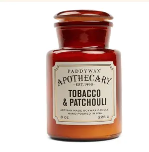 Apothecary Candle - 8 oz Tobacco & Patchouli Glass Candle