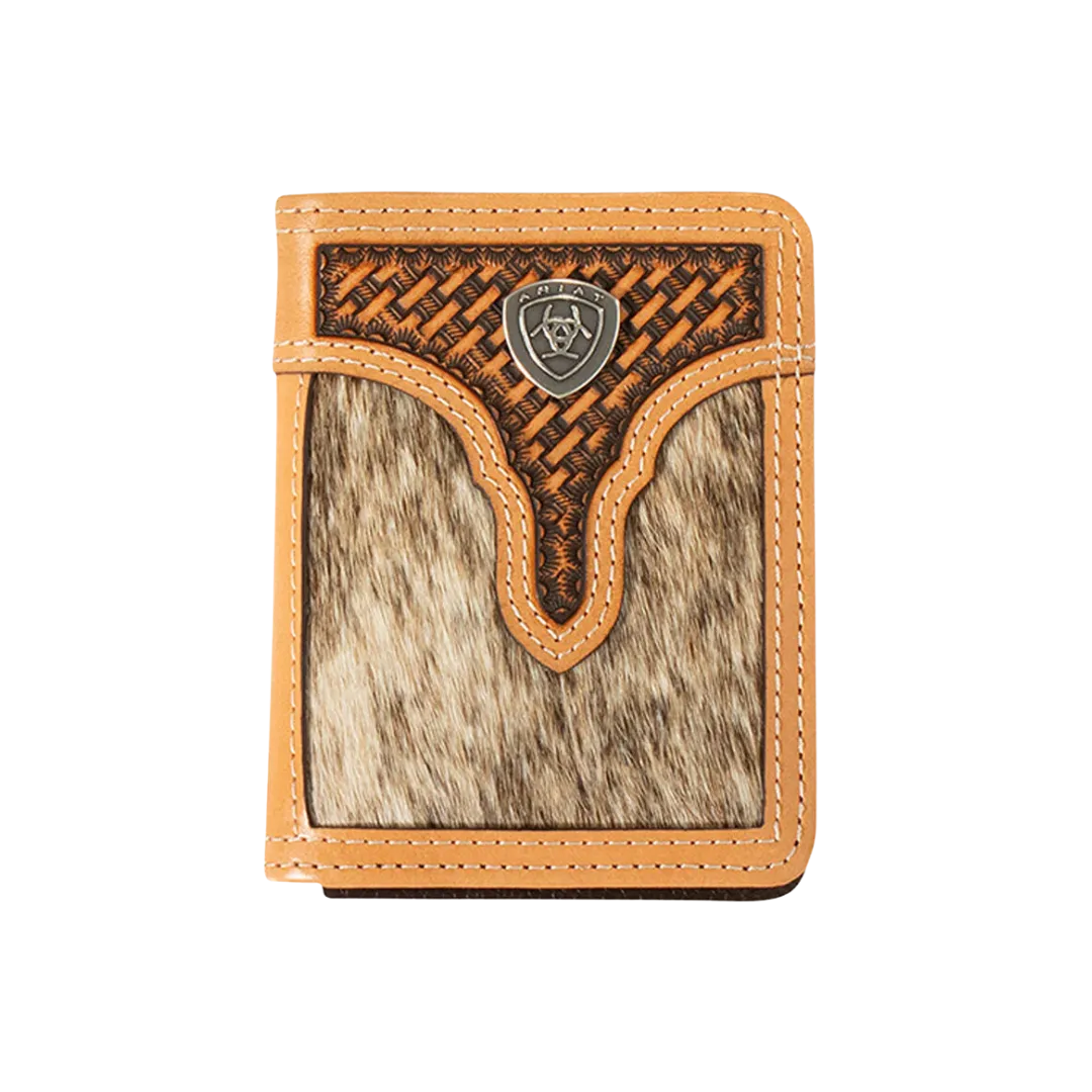 Ariat Men's Calf Hair Basket Weave Bifold Wallet Natural