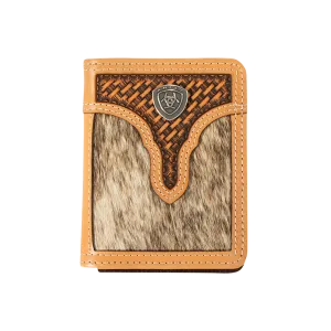 Ariat Men's Calf Hair Basket Weave Bifold Wallet Natural