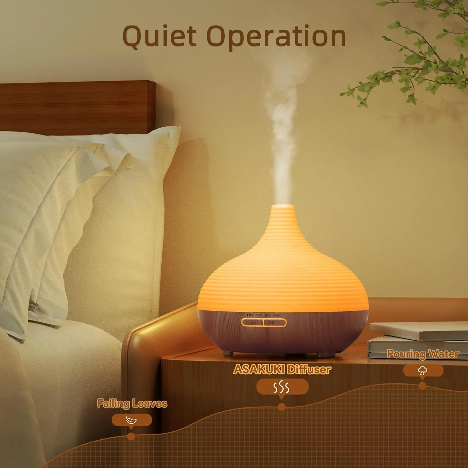 ASAKUKI 300ml Essential Oil Diffuser, Premium 5 in 1 Ultrasonic Aromatherapy Scented Oil Diffuser Vaporizer Humidifier, Timer and Auto-Off, 7 LED Light Colors-Yellow