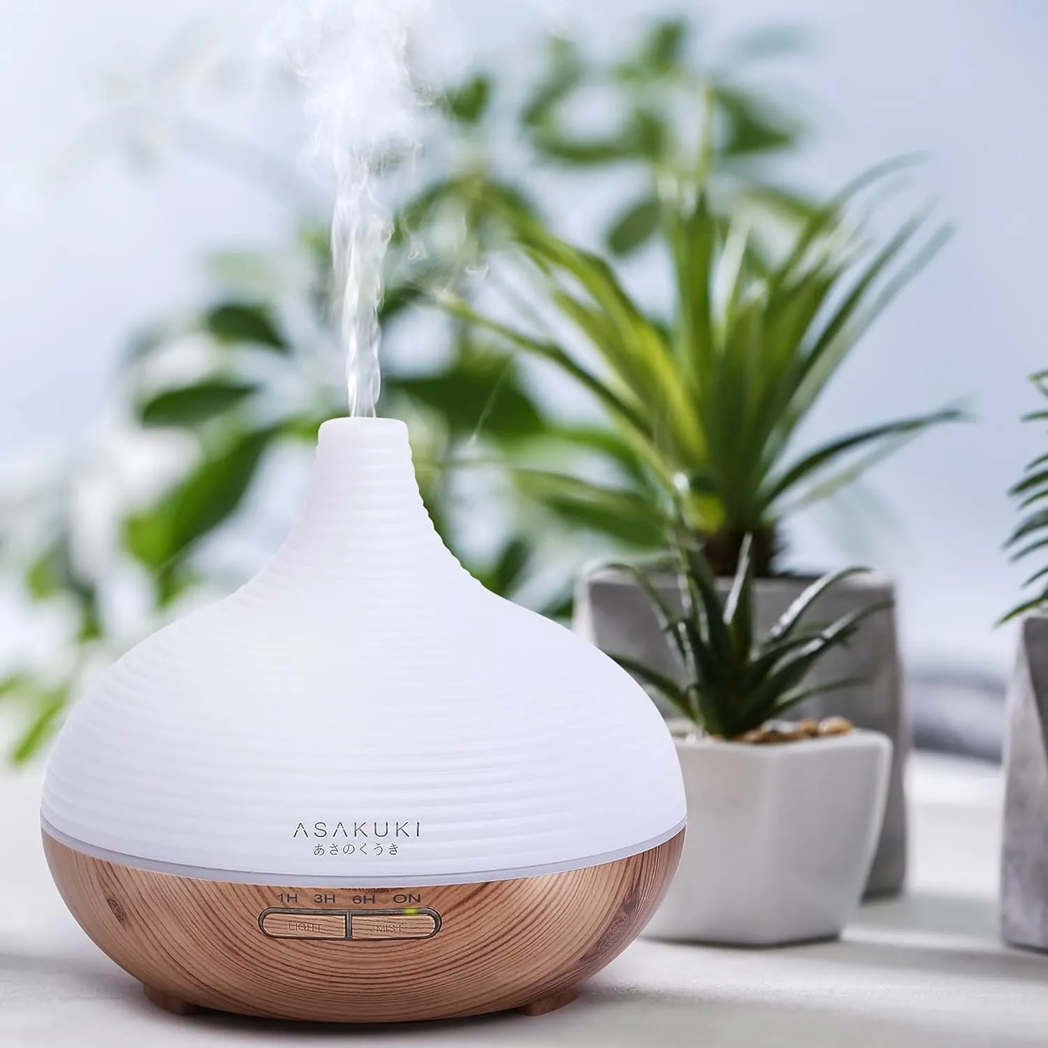 ASAKUKI 300ml Essential Oil Diffuser, Premium 5 in 1 Ultrasonic Aromatherapy Scented Oil Diffuser Vaporizer Humidifier, Timer and Auto-Off, 7 LED Light Colors-Yellow