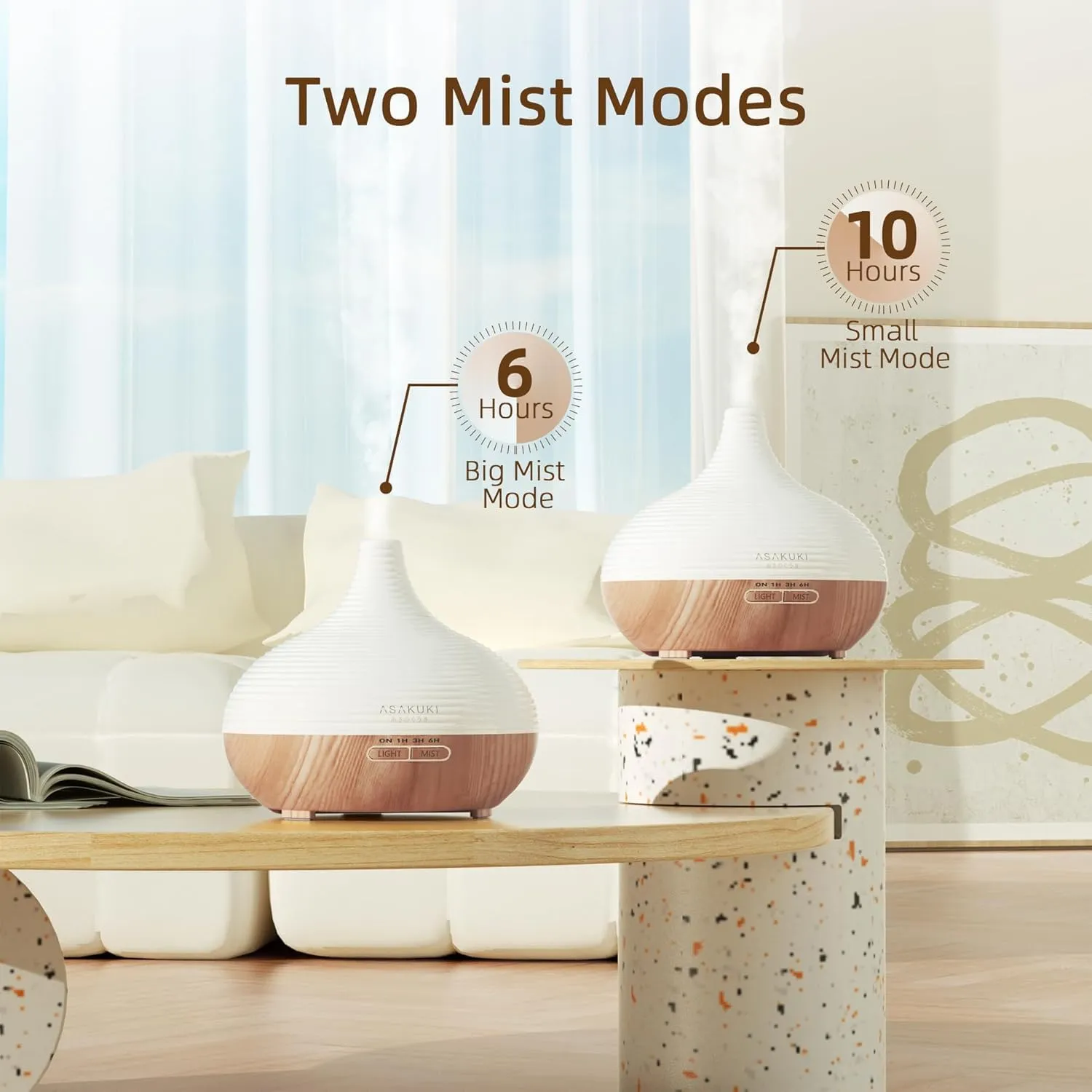 ASAKUKI 300ml Essential Oil Diffuser, Premium 5 in 1 Ultrasonic Aromatherapy Scented Oil Diffuser Vaporizer Humidifier, Timer and Auto-Off, 7 LED Light Colors-Yellow