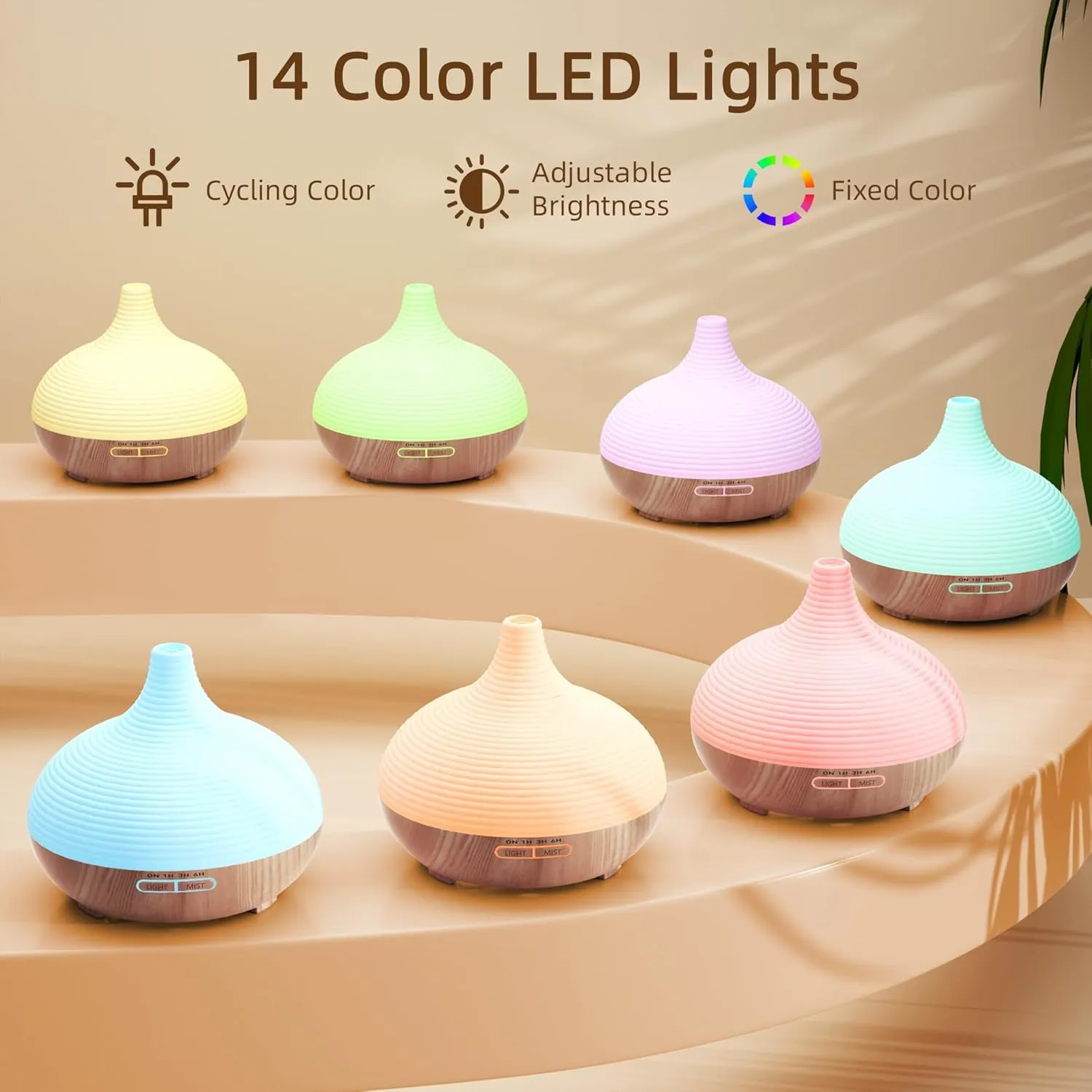 ASAKUKI 300ml Essential Oil Diffuser, Premium 5 in 1 Ultrasonic Aromatherapy Scented Oil Diffuser Vaporizer Humidifier, Timer and Auto-Off, 7 LED Light Colors-Yellow