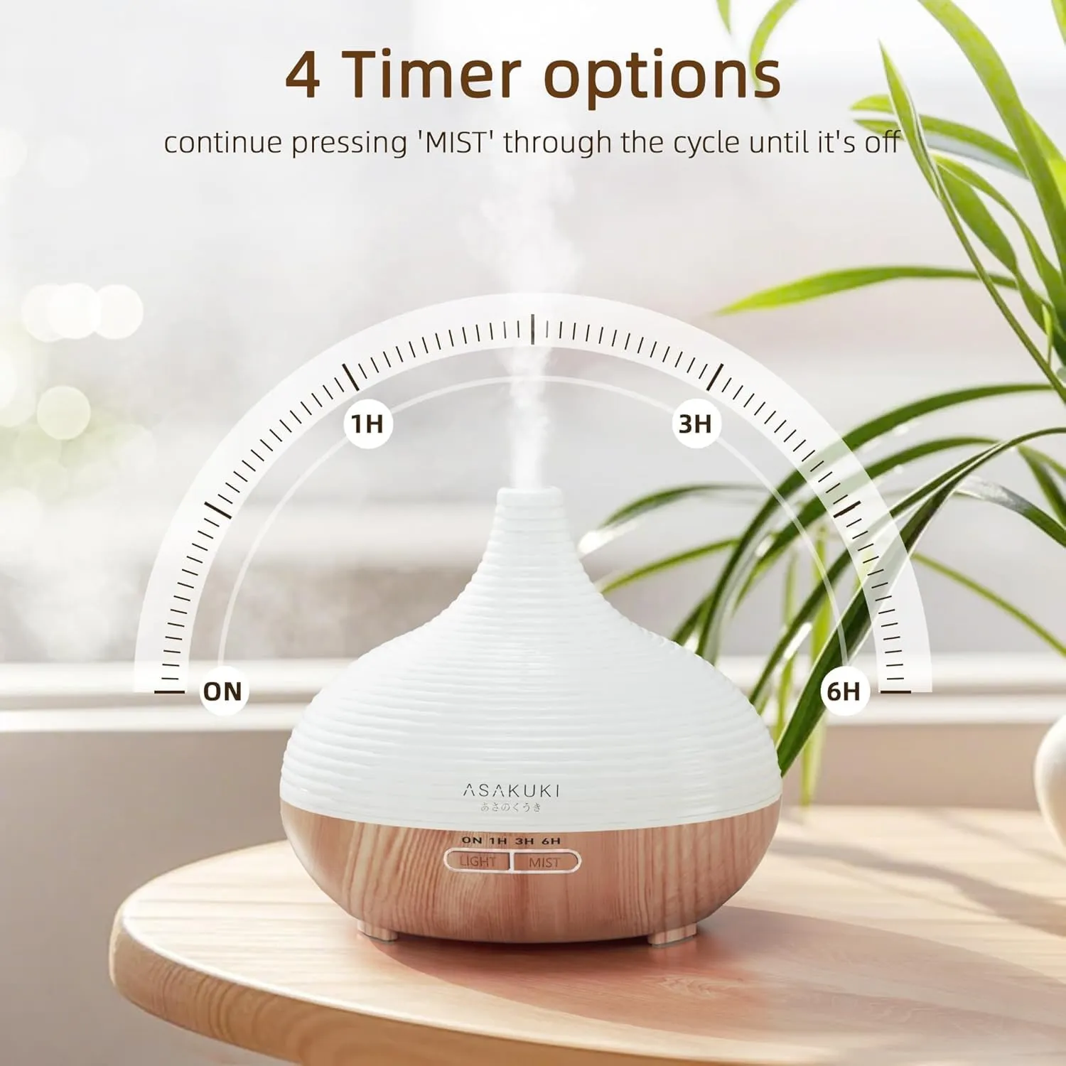 ASAKUKI 300ml Essential Oil Diffuser, Premium 5 in 1 Ultrasonic Aromatherapy Scented Oil Diffuser Vaporizer Humidifier, Timer and Auto-Off, 7 LED Light Colors-Yellow