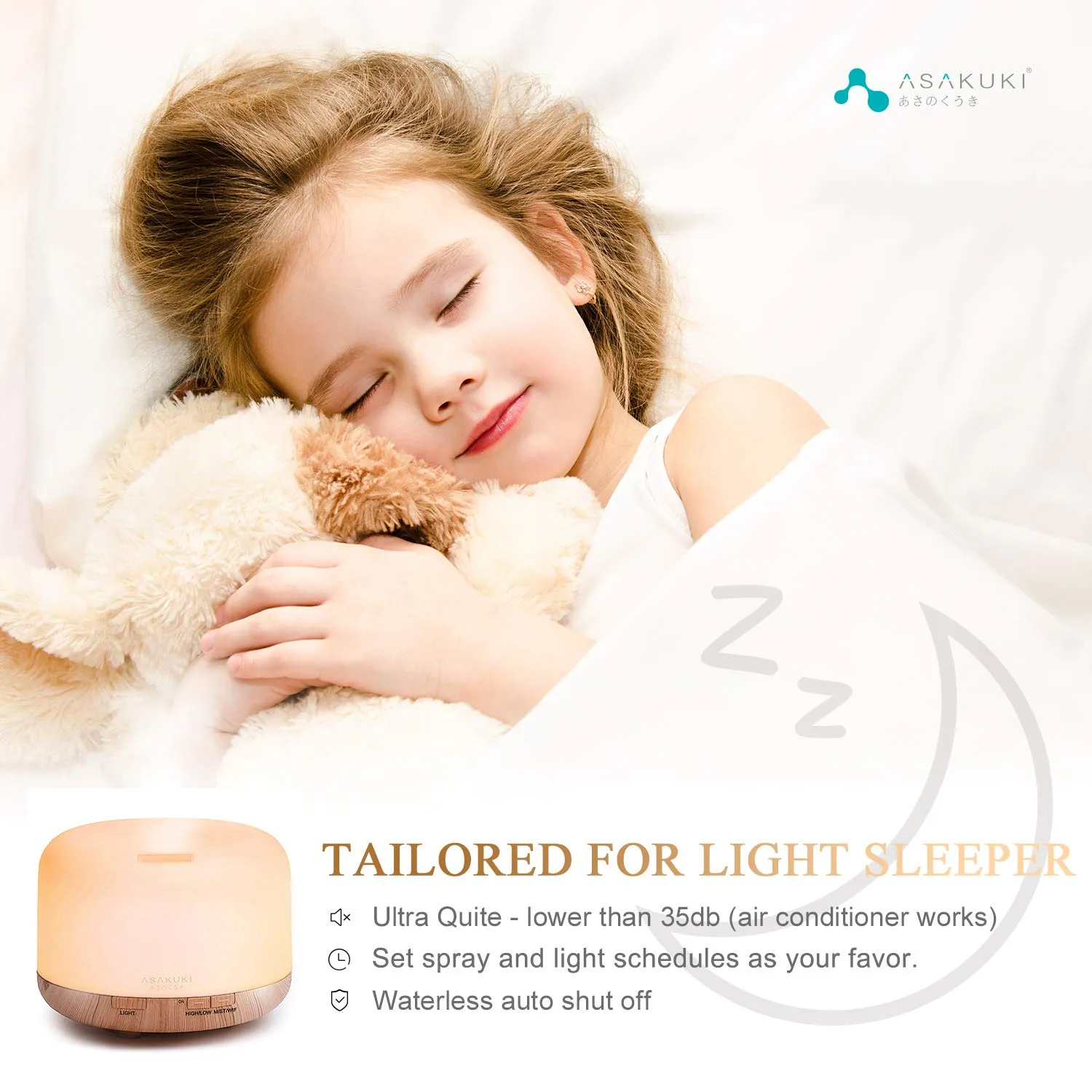 ASAKUKI Wi-Fi Smart Essential Oil Diffuser Echo Alexa Control, 500ml 5 In 1 Ultrasonic Aromatherapy Fragrant Oil Vaporizer Humidifier, Timer and Auto-Off Safety Switch, 7 LED Light Colors