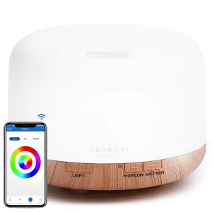 ASAKUKI Wi-Fi Smart Essential Oil Diffuser Echo Alexa Control, 500ml 5 In 1 Ultrasonic Aromatherapy Fragrant Oil Vaporizer Humidifier, Timer and Auto-Off Safety Switch, 7 LED Light Colors
