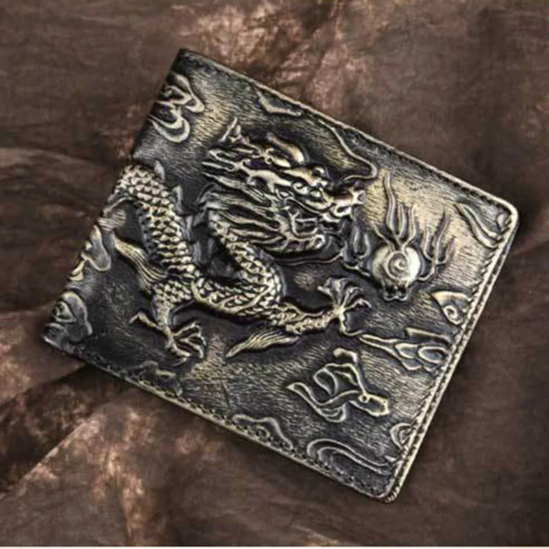 BAOERSEN  Genuine Leather Chinese Style Dragon Pattern Wallet Card Holder