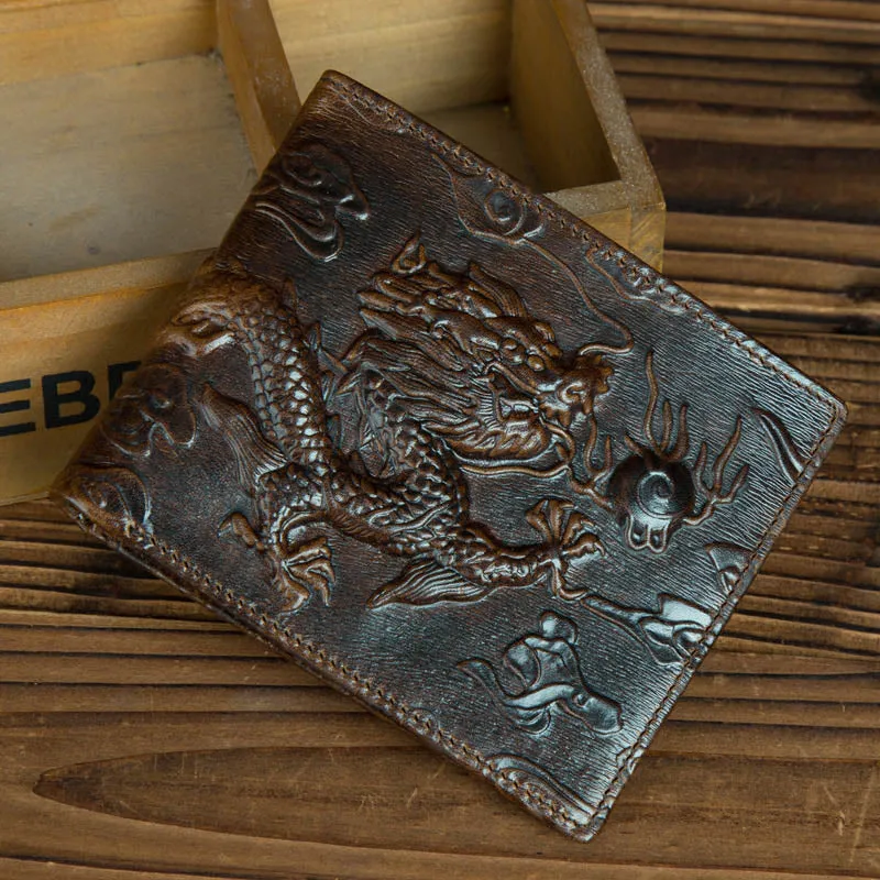 BAOERSEN  Genuine Leather Chinese Style Dragon Pattern Wallet Card Holder