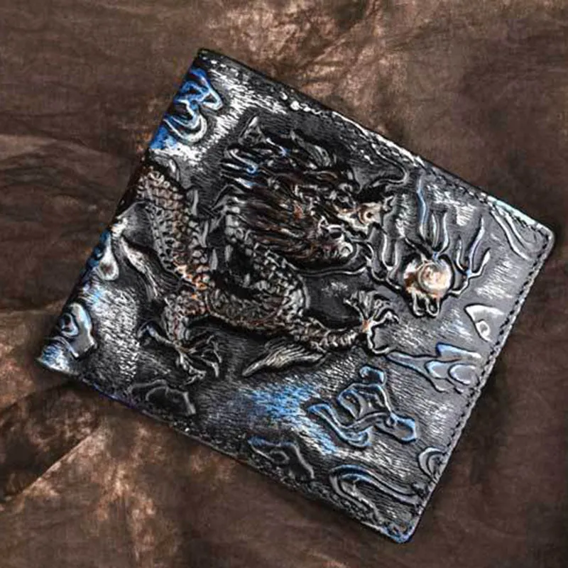 BAOERSEN  Genuine Leather Chinese Style Dragon Pattern Wallet Card Holder