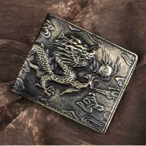 BAOERSEN  Genuine Leather Chinese Style Dragon Pattern Wallet Card Holder
