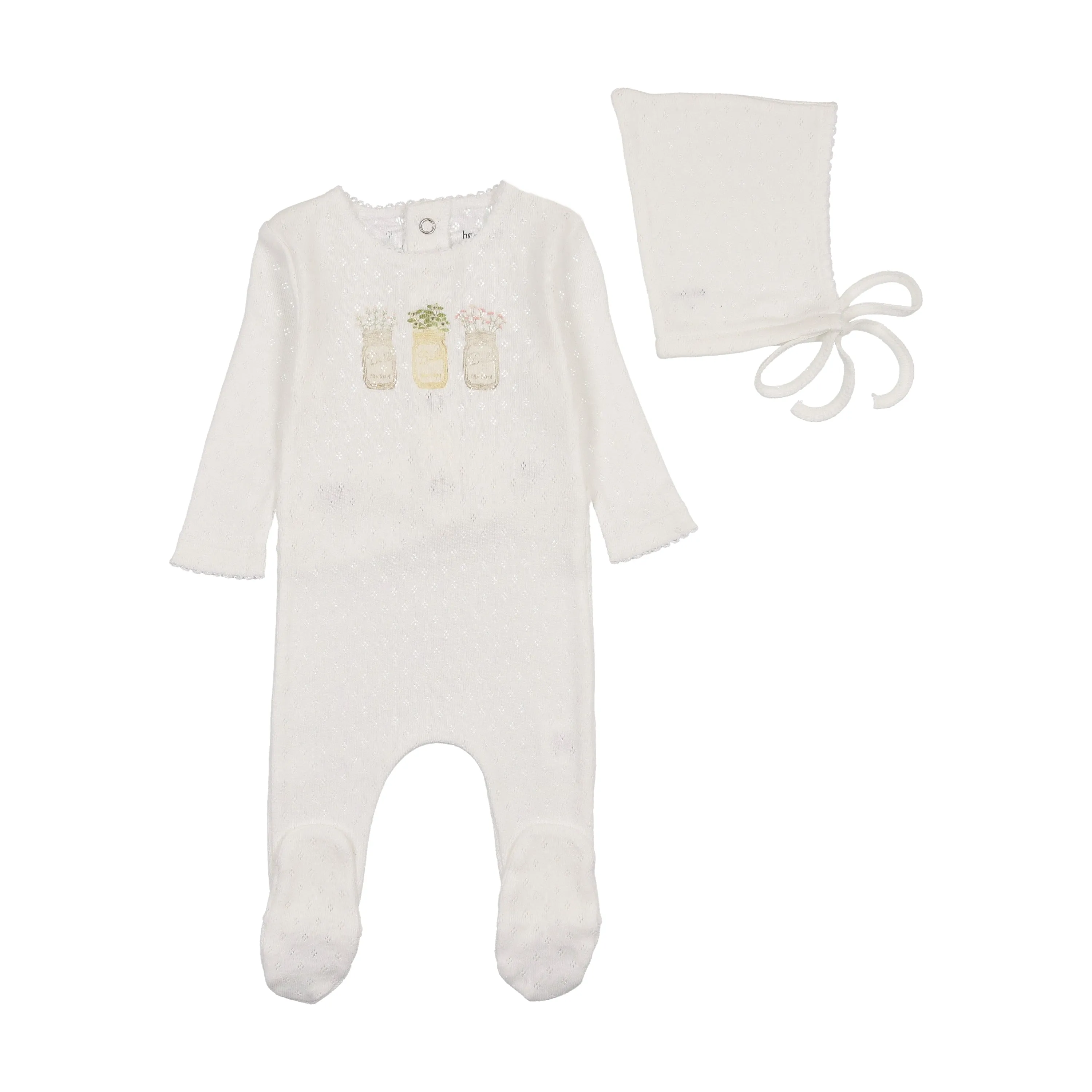BEE & DEE 2PC MASON JARS PRINT FOOTIE WITH BONNET SET