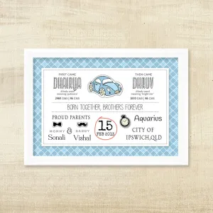 Birth Memory Frame for Twin Boys <br> Retro
