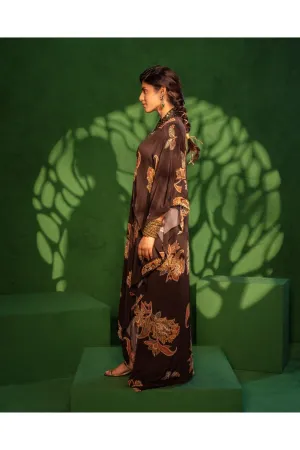 Black Printed Kaftan with Mirror Work