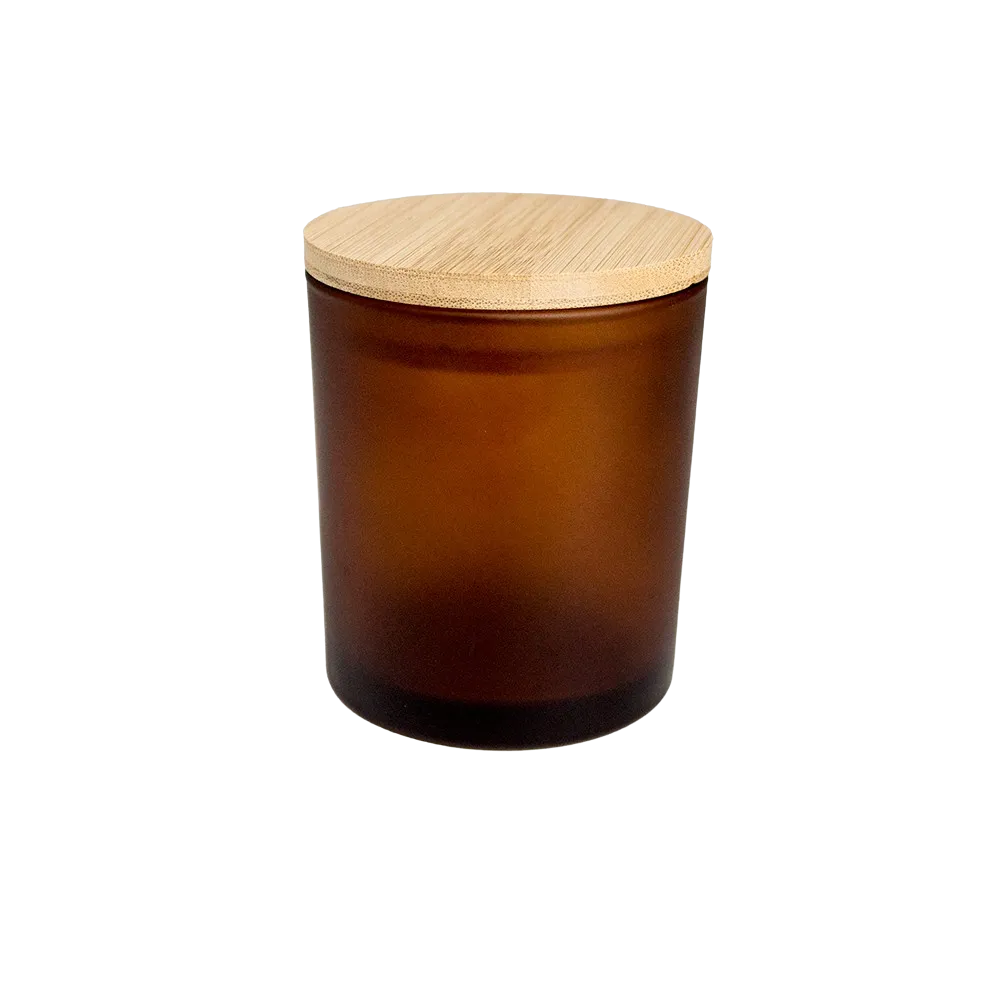 BROWN JAR WITH WOODEN COVER