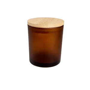 BROWN JAR WITH WOODEN COVER