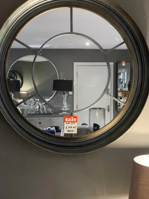 Burnished silver foil round window mirror 93 cm