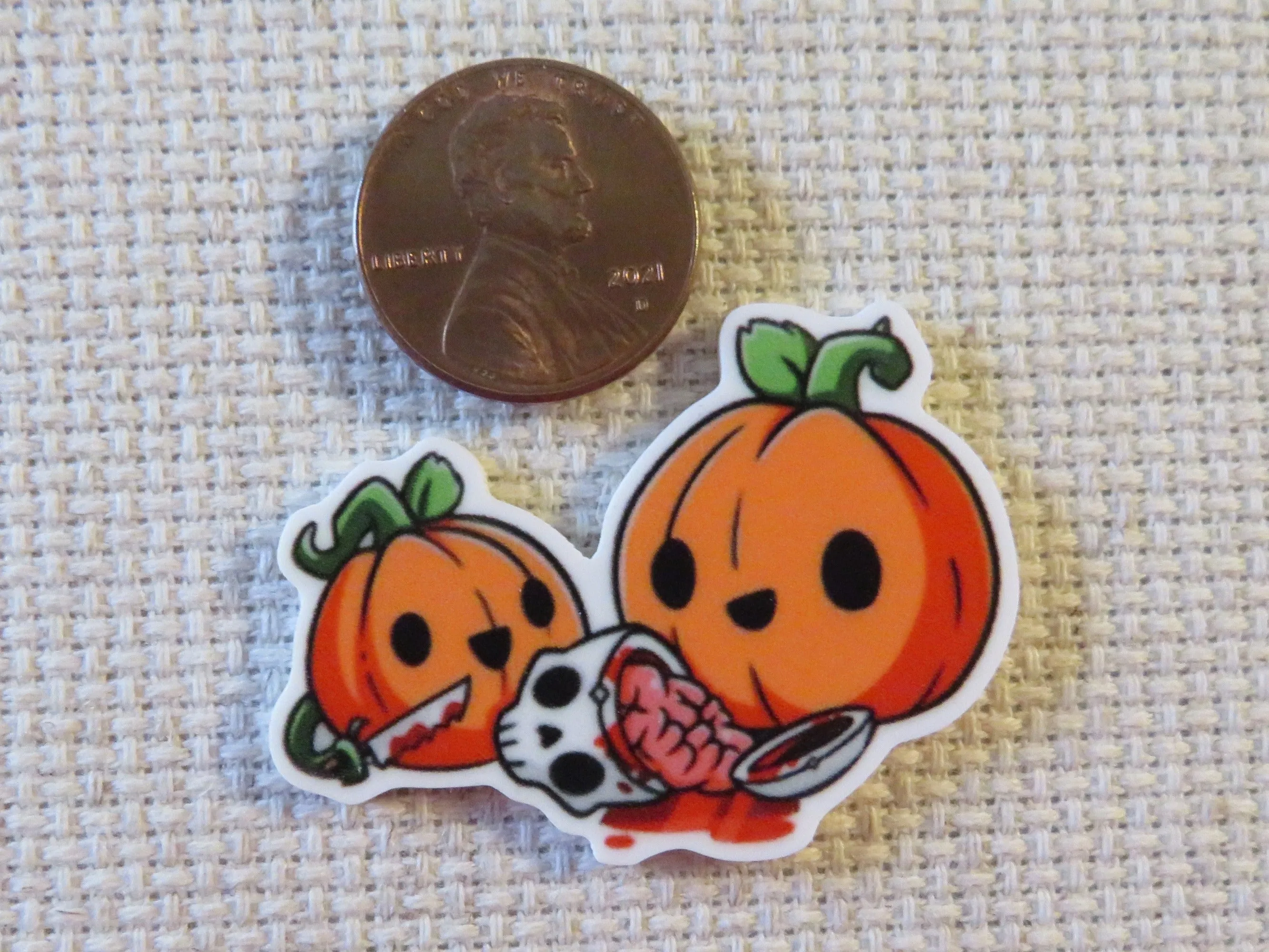 Carved Pumpkins Carving a Skull Needle Minder, Cover Minder, Magnet