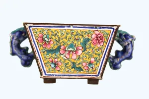 Chinese Painted Enamel Container with Fish Form Handles