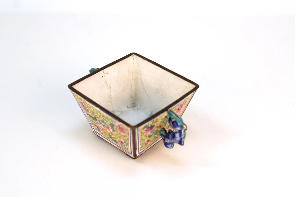 Chinese Painted Enamel Container with Fish Form Handles