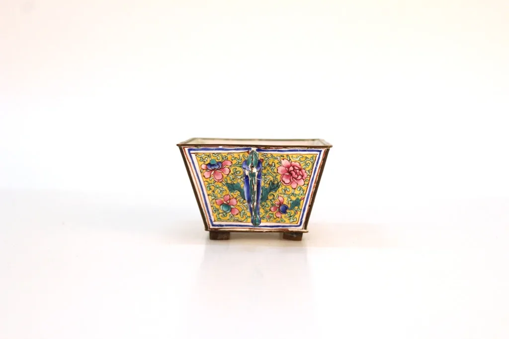 Chinese Painted Enamel Container with Fish Form Handles