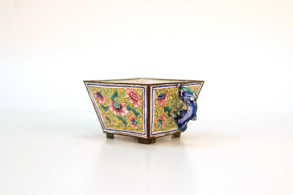 Chinese Painted Enamel Container with Fish Form Handles