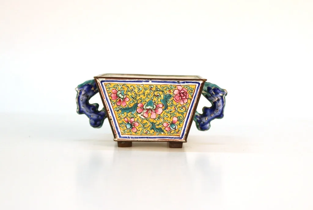 Chinese Painted Enamel Container with Fish Form Handles